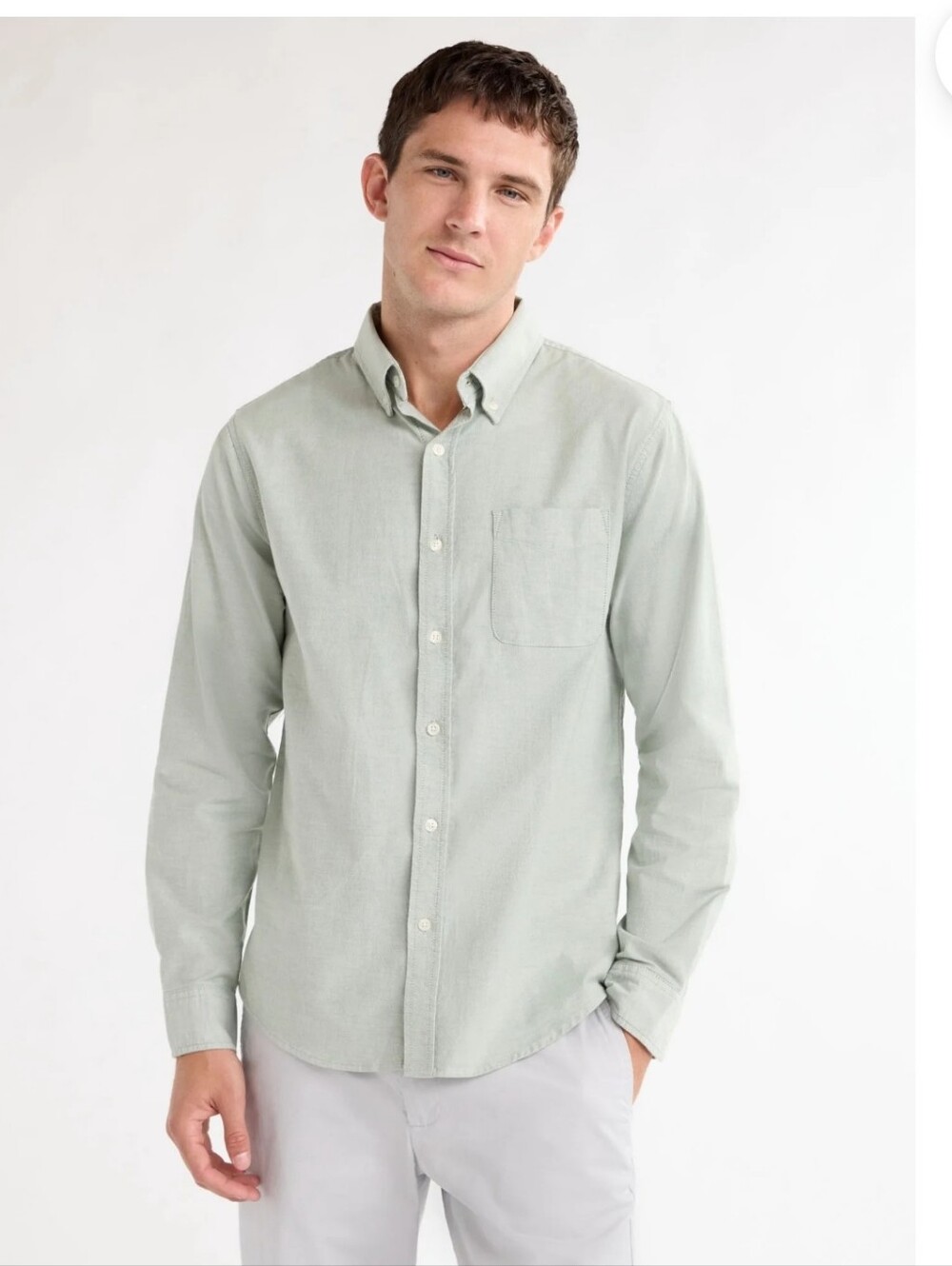 Free Assembly Men's and Big Men's Button Front Oxford Shirt with Long Sleeves